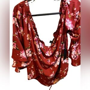 FOREVER 21+ Size 3X Floral Tie Off the Shoulder W/ Wide Sleeves GREAT CONDITION